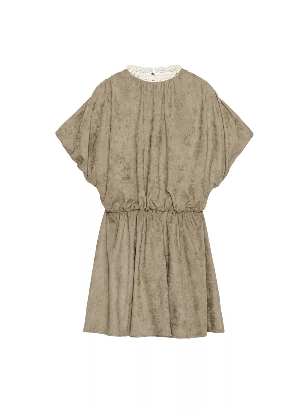 Zara Taupe Lace-Trim Elastic Waist Casual Dress